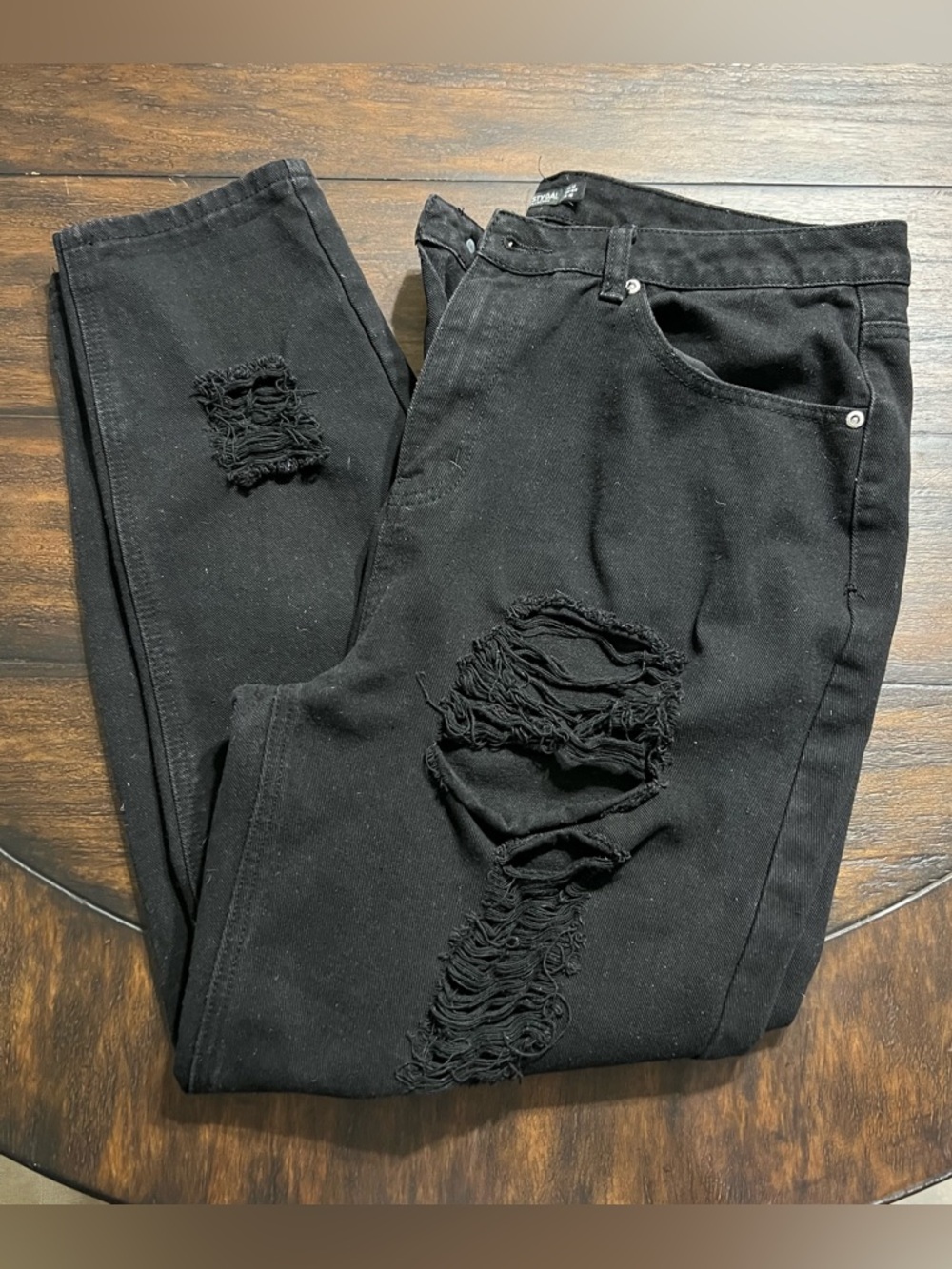 Nasty Gal Size 12 Black Jeans High-Rise Ankle Length Distressed Ripped